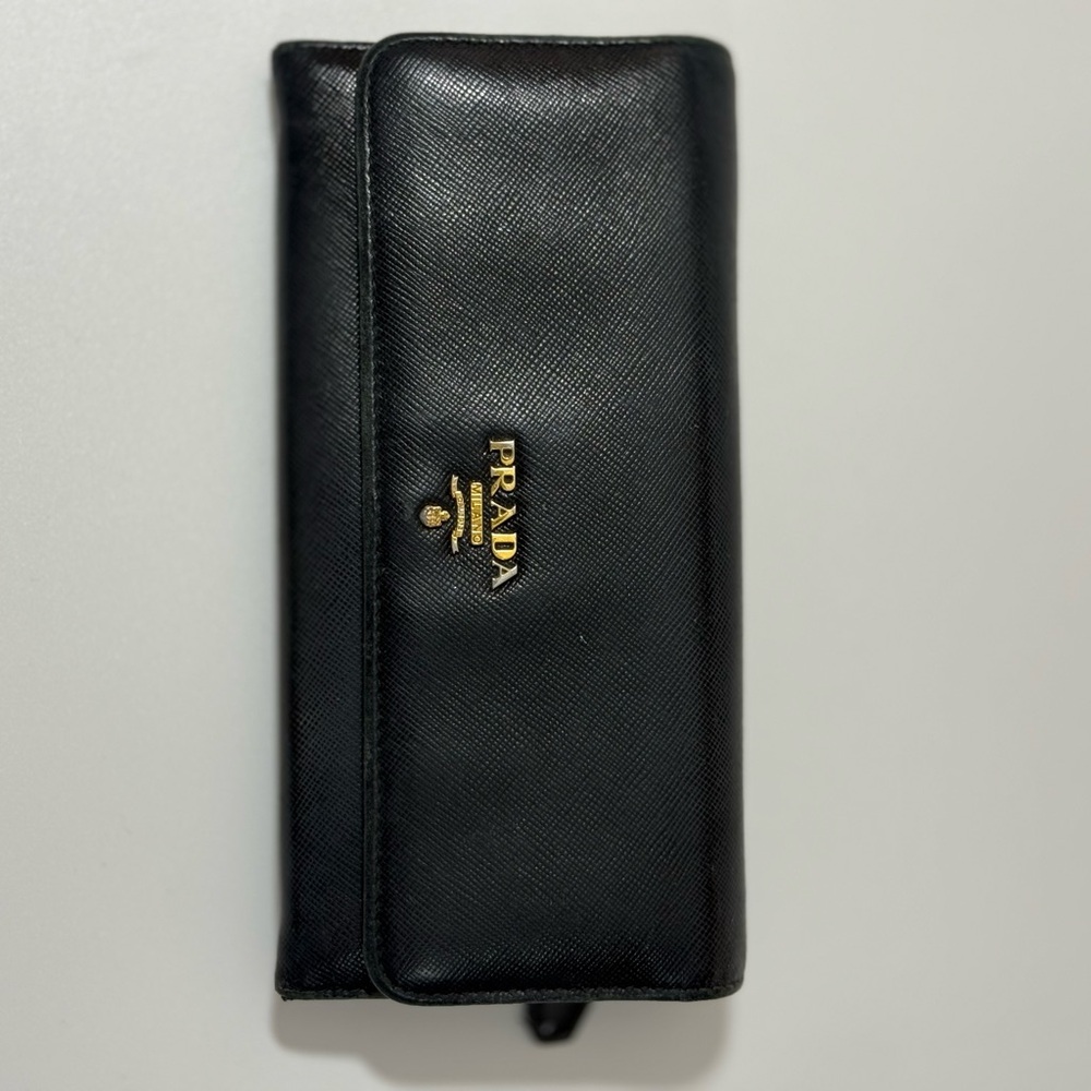 Prada Black Saffiano 3 Tone Leather Wallet